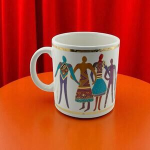 Vintage Laurel Burch “The Art of Human Being” Ceramic Coffee Mug 1992 14 ounce
